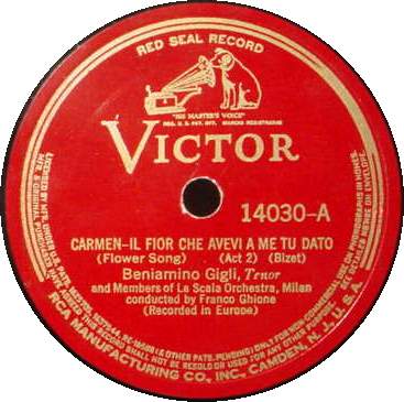 BENIAMINO GIGLI 12" 78 RPM - Carmen / Paride Ed Elena