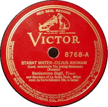 BENIAMINO GIGLI 12" 78 RPM Stabat Mater / Pieta Signore