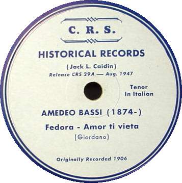 AMEDEO BASSI 78 RPM C.R.S. 29 - Giordano Songs
